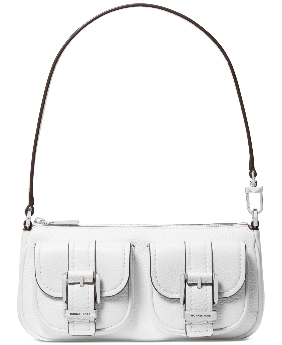 Shop Michael Kors Michael  Zoe Small Leather Convertible Shoulder Bag In Optic White