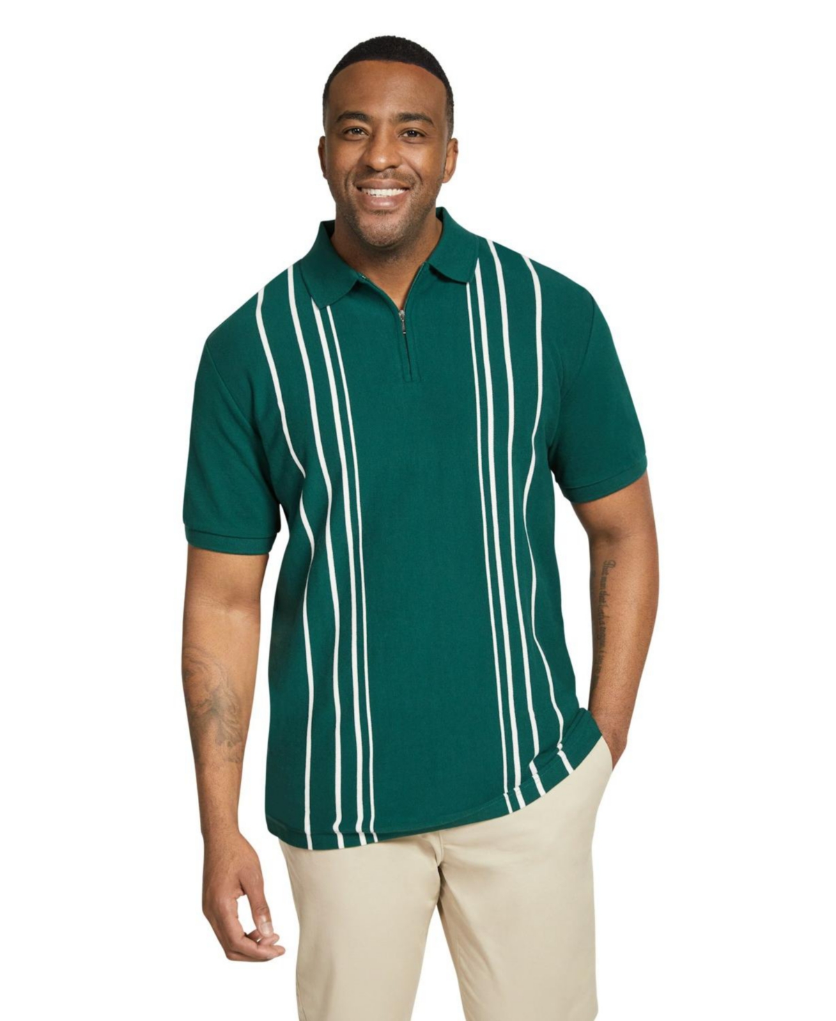 Big & Tall Oskar Vertical Stripe Polo - Green