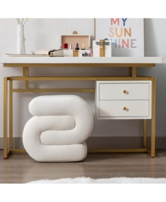 Chic S-Shape Velvet Footstool, Upholstered Makeup Stool, Modern Ottoman for Bedroom, Living Room, and Dressing Area-The Pop Home