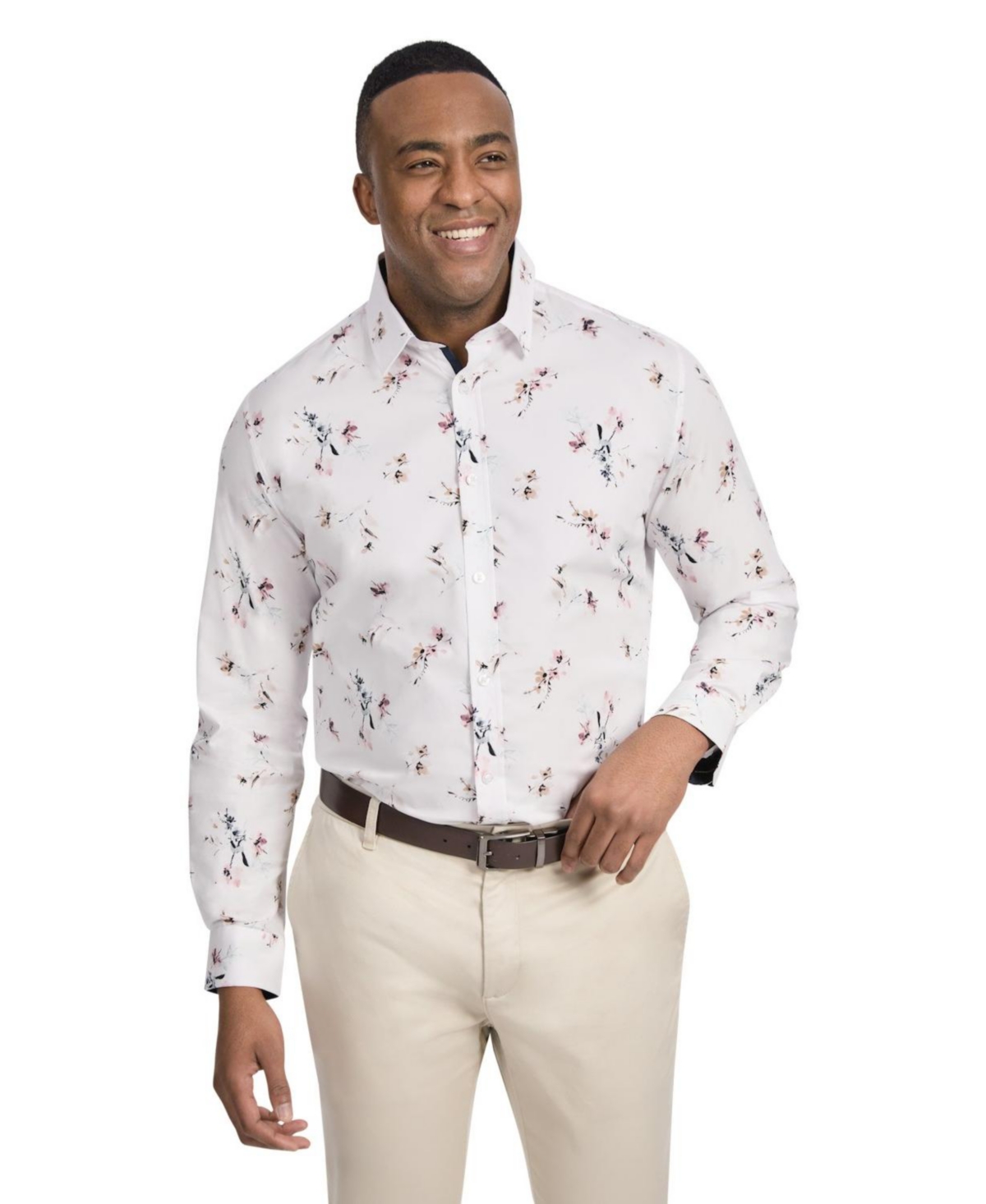 Big & Tall Drake Floral Stretch Shirt - Rose