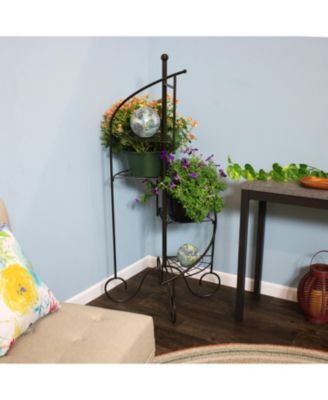 Indoor/Outdoor Iron Metal 4-Tiered Potted Flower Plant Stand with Spiral Staircase Design - 56" - Black - 2pk
