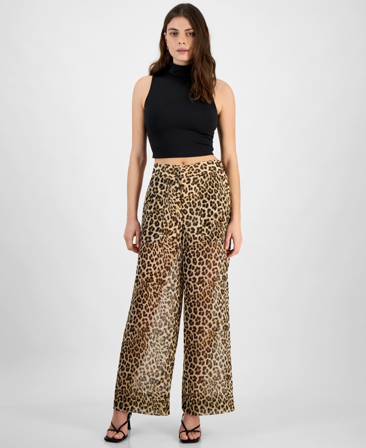 Women's Sheer Cheetah-Print High-Rise Wide-Leg Pants, Exclusively at Macy's - Clara Cheetah A