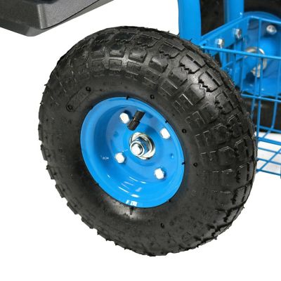 Garden Cart Rolling Scooter with Extendable Steering Handle - Swivel Seat and Utility Basket - Blue