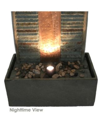 48"H Electric Natural Slate with Copper Accents Rippled Column Outdoor Water Fountain with LED Spotlight