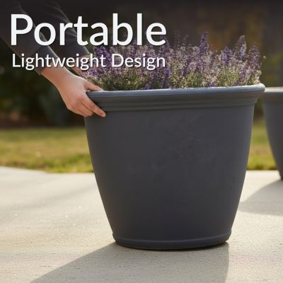 Anjelica 24" Outdoor Double-Walled Polyresin Planter with UV-Resistant Slate Finish