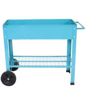Outdoor Galvanized Steel Raised Mobile Elevated Planter Cart with Handlebar and Wheels - 43"