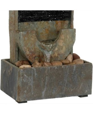 Indoor Home Office Contemporary Soothing Half Moon Stone Slate Cascading Tabletop Water Fountain - 16"