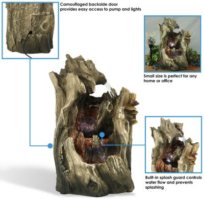 Indoor Home Decorative Cascading Caves Waterfall Tabletop Water Fountain with LED Lights - 14"