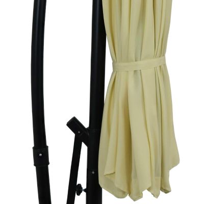 Outdoor Steel Cantilever Offset Patio Umbrella with Solar LED Lights, Air Vent, Crank, and Base - 9'