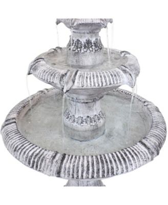 45-Inch 3-Tier Mediterranean Outdoor Water Fountain - Glass Fiber Reinforced Concrete Construction - Gray