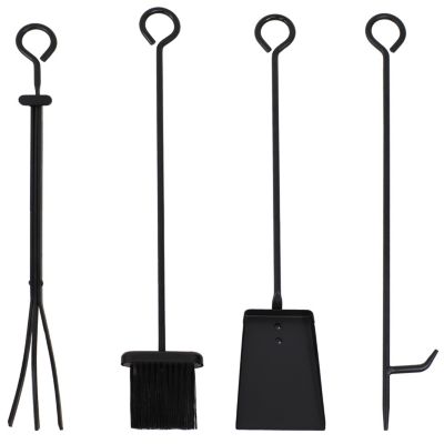5pc Indoor/Outdoor Steel Log Holder with Fireplace Tool Set, Tongs, Poker, Shovel and Brush - Black