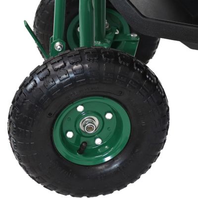 Garden Seat with Wheels - Rolling Garden Stool with Extendable Steer Handle, Swivel Seat and Utility Tool Tray - Green