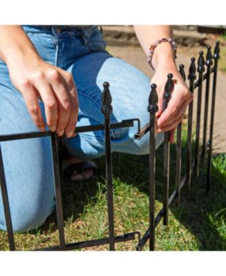 Roman Decorative Garden Fence Panels - Iron Border Fence - 22” W x 18” H Per Panel - Black - Set of 5 - 9' Length