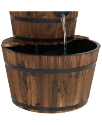 30-Inch 3-Tier Wood Barrel Outdoor Water Fountain - Electric Submersible Pump