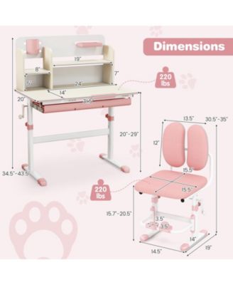 Kids Height Adjustable Children School Home Study Table and Chair Set with Tilted Desktop for 3-12 Years Old