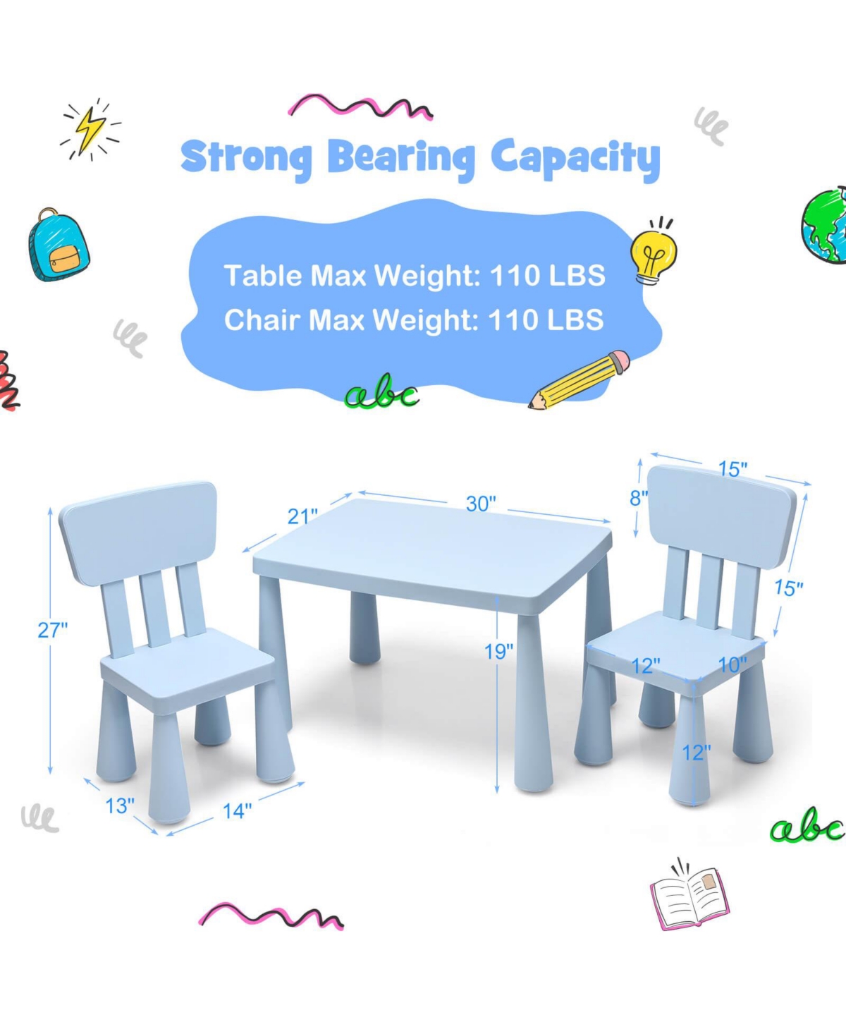 Gouun Kids 3 Pieces Multi Activity Play Dining Study Table and Chair Set