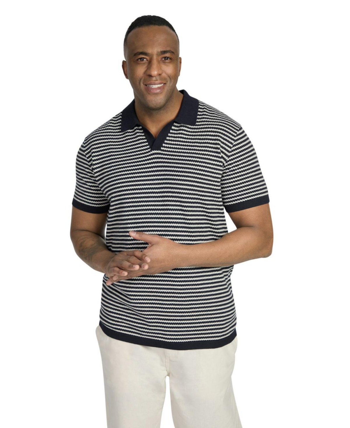 Big & Tall Healey Stripe Knit Polo - Navy