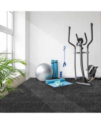 18 Interlocking Gym Floor Mat - 1/2" Thick Rubber Top High-Density EVA Foam (72 Sq Ft) - for Yoga, Heavy Exercise Equipment (Gray Speckled)