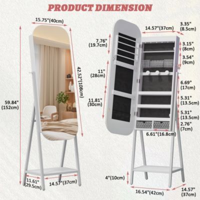 Round Mirror Jewelry Cabinet with Door & Wall Storage