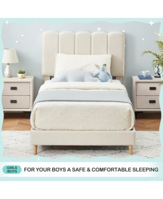 Twin Bed Frame for Boys & Girls, Upholstered Platform Bed Frame