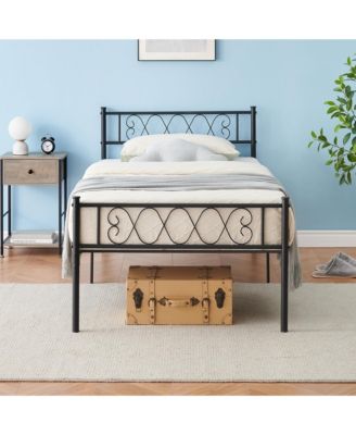 Twin Size Metal Platform Bed Frame with Headboard and Footboard, Heart Shaped Bed Frame