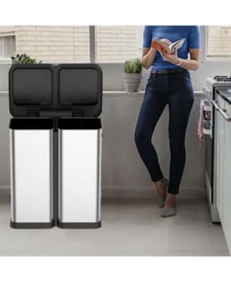 16 Gallon Automatic Trash Can, 30L+30L Stainless Steel Dual Garbage &amp; Recycle Bin