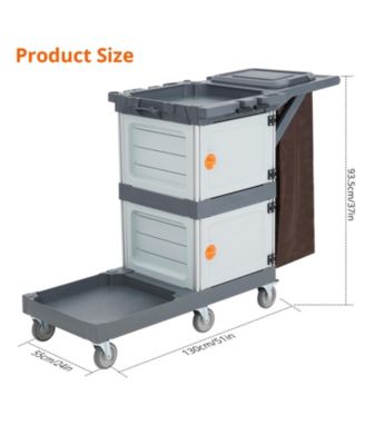 Commercial Janitorial Cart with Cabinet, 3-ply Multi-Purpose Engineered Plastic Housekeeping Car