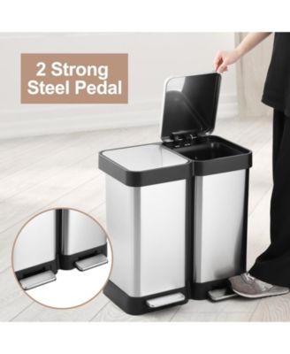 Large Capcity Dual Trash and Recycling Bin, Fingerprint Proof Stainless Steel Kitchen Garbage Can