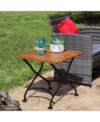Chestnut Wood Folding Square Patio Accent Side Table - 20" - Brown