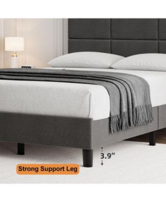 Twin Size Bed Frame with Adjustable Headboard, Linen Upholstered Twin Platform Bed Frame
