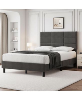 Twin Size Bed Frame with Adjustable Headboard, Linen Upholstered Twin Platform Bed Frame