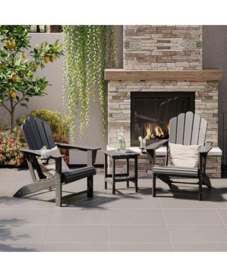 3-Piece Outdoor Patio HDPE Adirondack Chair With Cup Holder and Table Set