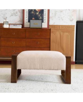 Vintage-Inspired Beige Ottoman with Wooden Legs, Stylish Footrest for Living Room, Bedroom, and Small Spaces