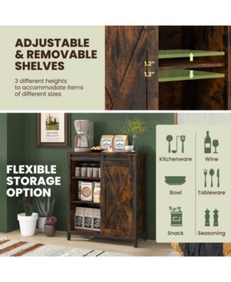32 Inch Farmhouse Sideboard Buffet Cabinet with Sliding Barn Door and Adjustable Shelves