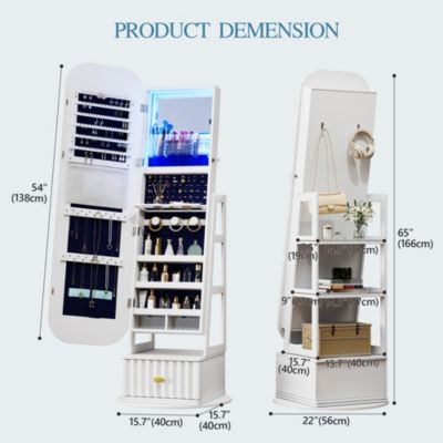 Standing Jewelry Cabinet with Full-Length Mirror & Storage