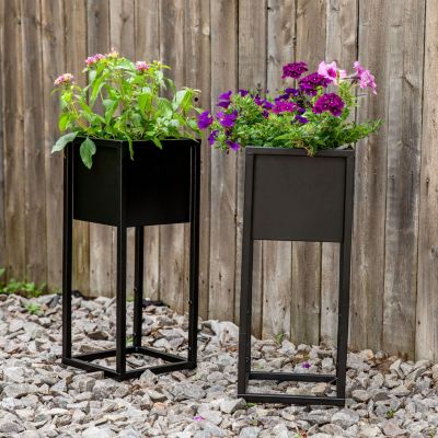 Modern Simplicity 8.25" Square Cold-Rolled Steel Outdoor Elevated Planter - Set of 2