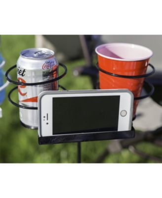 Outdoor Drink/Beverage Holder Stakes with Side Tray for Lawn, 2pk, Black and White