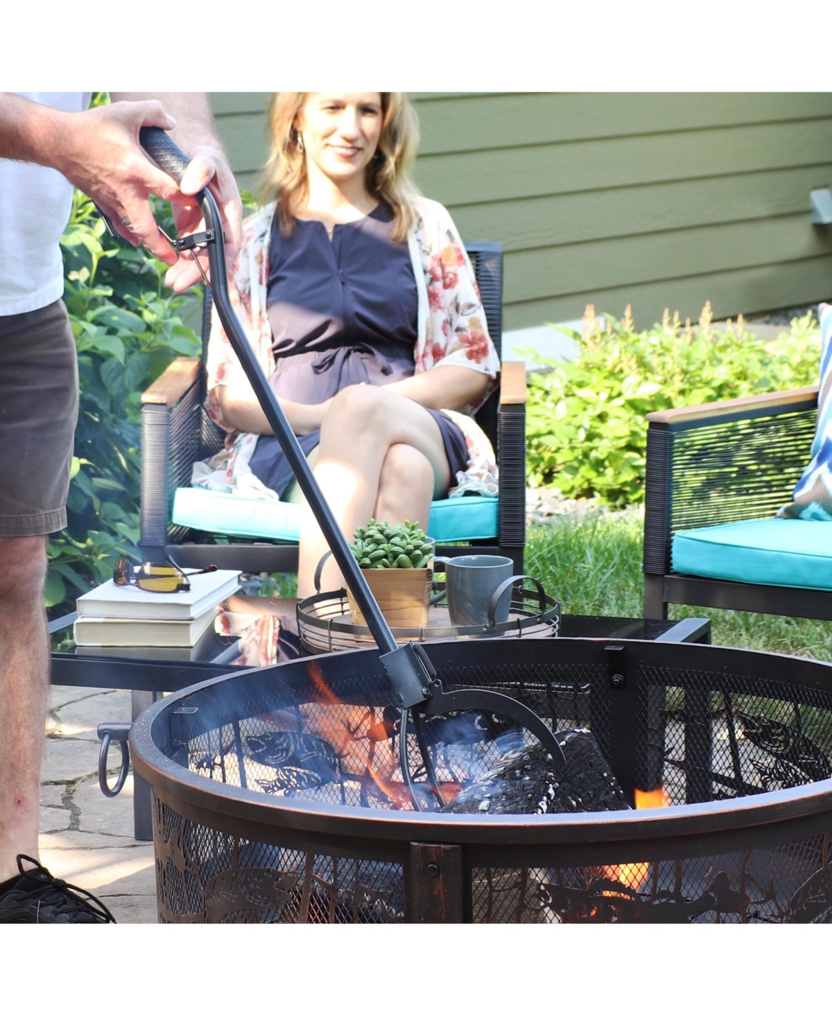 Indoor/Outdoor Fireplace or Fire Pit Heavy-Duty Steel Spring Lever Firewood Log Grabber Tool - 36" - Black