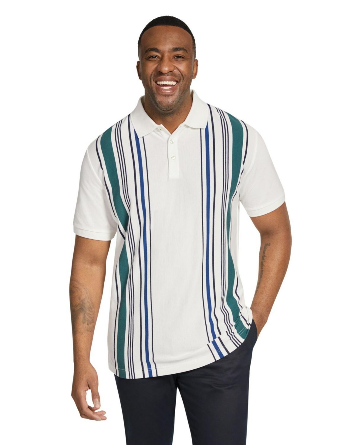 Big & Tall Henry Vertical Stripe Polo - Ecru
