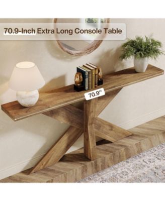 70.9 Inches Long Sofa Table Behind Couch, Farmhouse Console Entry Table with Wooden Geometric Base for Entryway, Living Room
