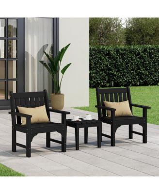 Outdoor Patio 3-Piece HDPE Adirondack Garden Chairs with Square Adirondack Side Table Set