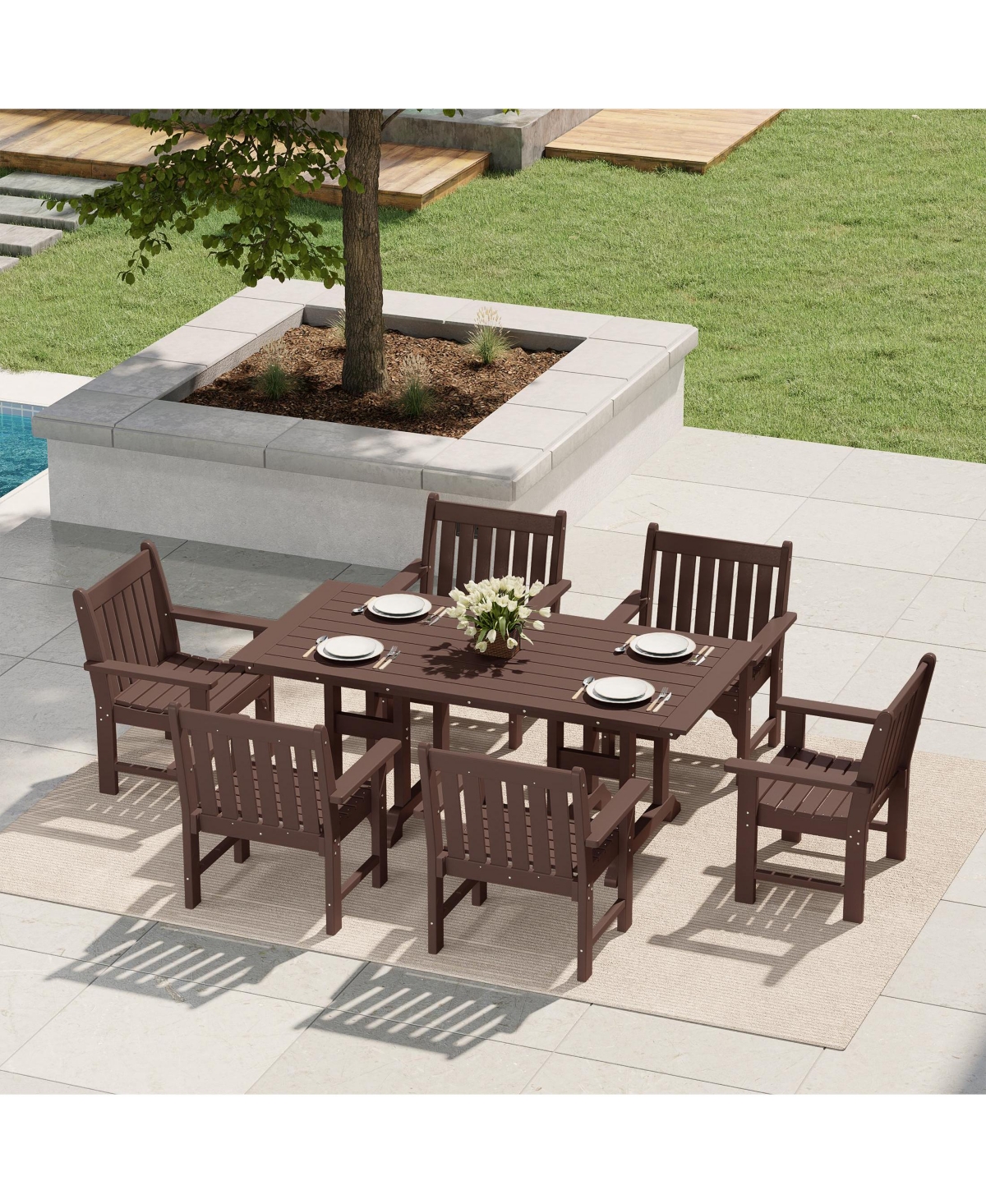 WestinTrends 7-Piece Hdpe Outdoor Dining Patio Table and Chairs Set
