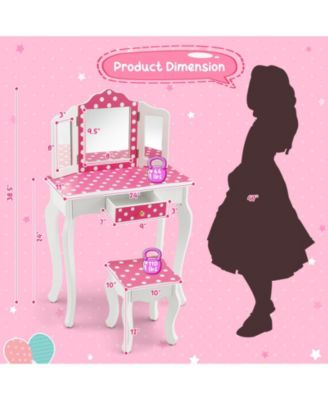 Kids Vanity Table and Stool Set with Cute Polka Dot Print