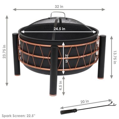 Steel Fire Pit with Bronze Trapezoid Pattern and PVC Cover - 24.5" Round - Black