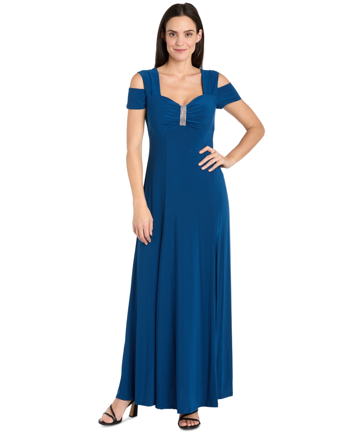 R & M Richards Cold-shoulder Gown In Peacock
