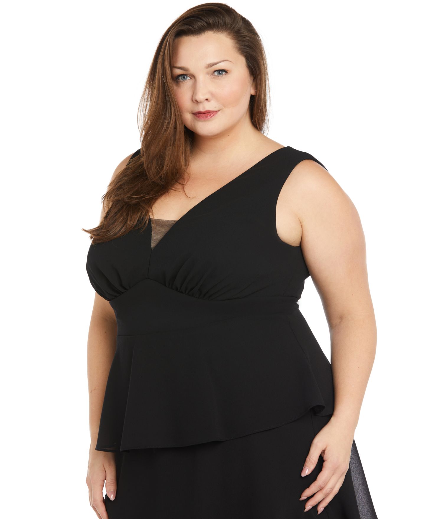 Женское платье R & M Richards Plus Size Tiered High-Slit Sleeveless Dress, цвет: Чёрный — фото 2