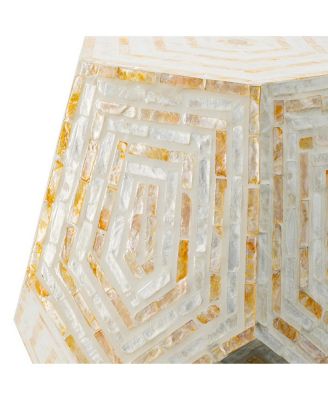 Capiz Accent Stool Table with Hexagonal Drum and Angled Look Stylish and Unique Decor for Living Room or Bedroom
