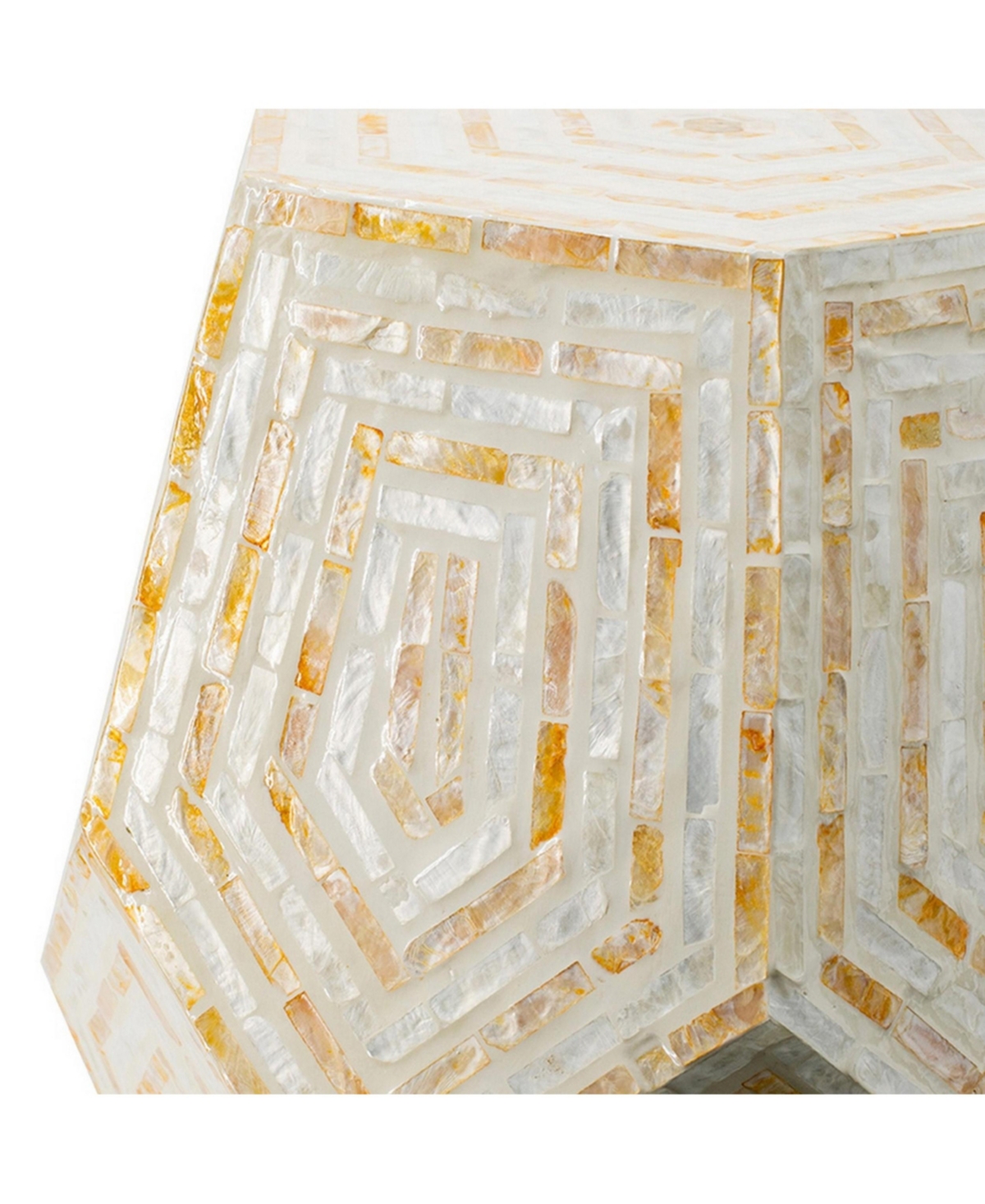 Capiz Accent Stool Table with Hexagonal Drum and Angled Look Stylish and Unique Decor for Living Room or Bedroom