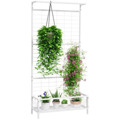 74" Tall Metal Plant Sd with Trellis and Hanging Bar