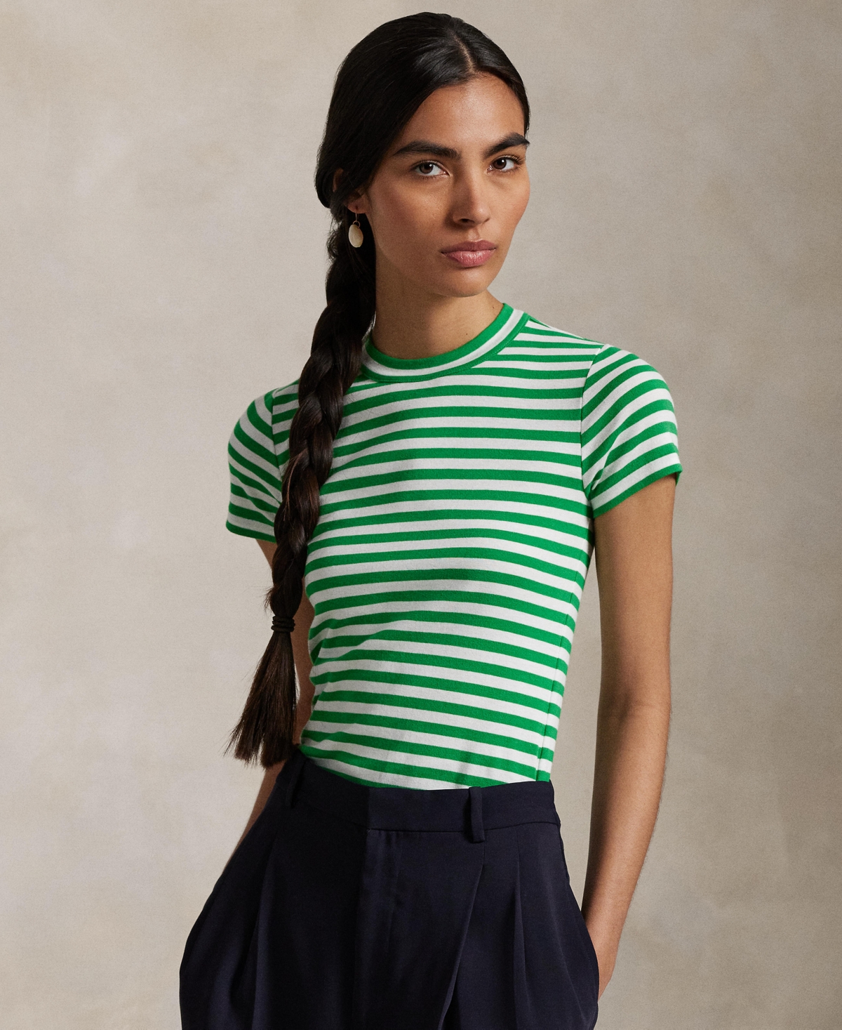POLO RALPH LAUREN WOMEN'S STRIPED RIBBED COTTON CREWNECK TEE 